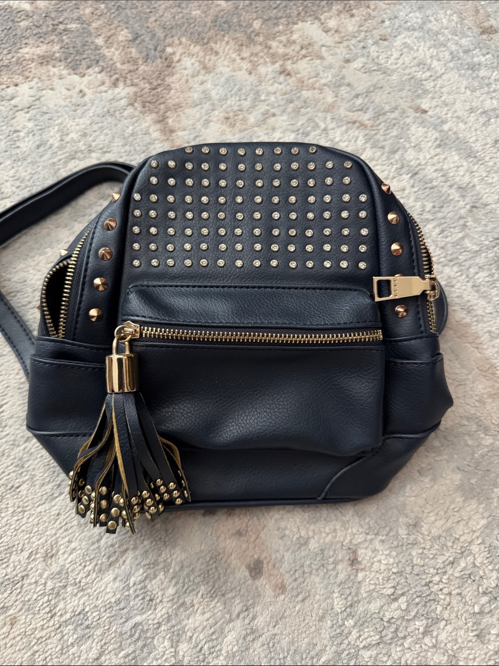 Bebe Studded Blue Backpack with Gold Hardware